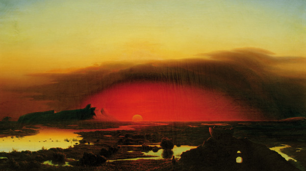 Die Pontinischen Sümpfe bei Sonnenuntergang van August Kopisch