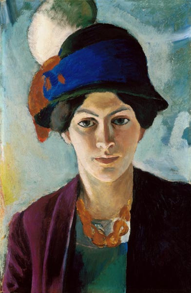 Frau des Künstlers mit Hut. 1909 van August Macke