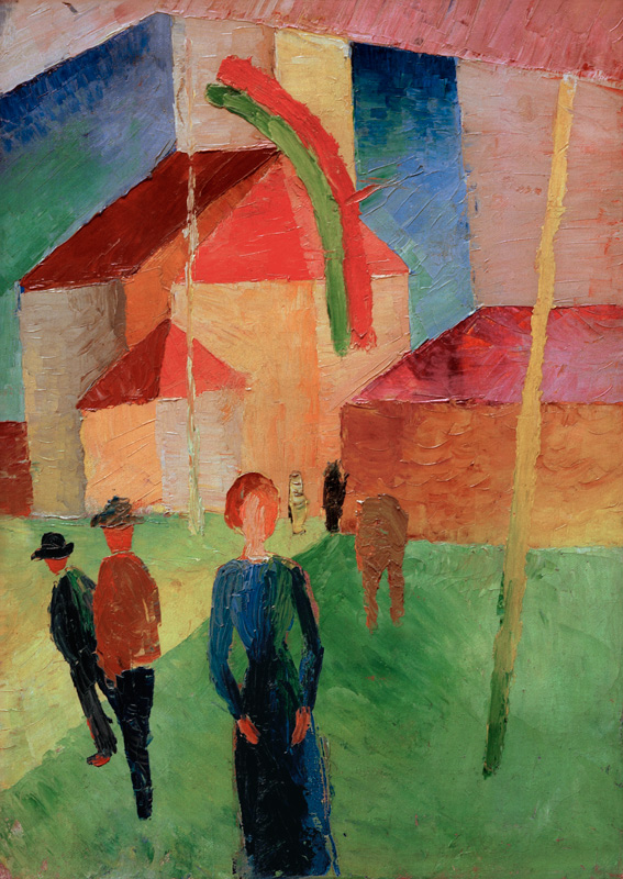 Church Decorated with Flags van August Macke