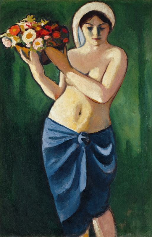Vrouw met een bloemenschaal van August Macke