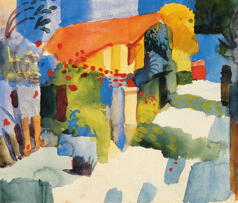Haus im Garten (Ausschnitt) van August Macke