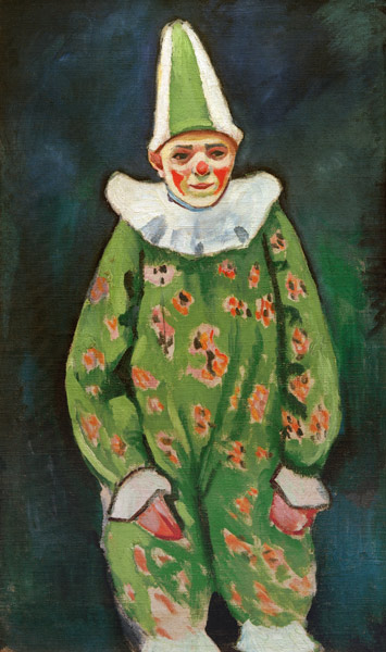 Clown in grünem Kostüm van August Macke