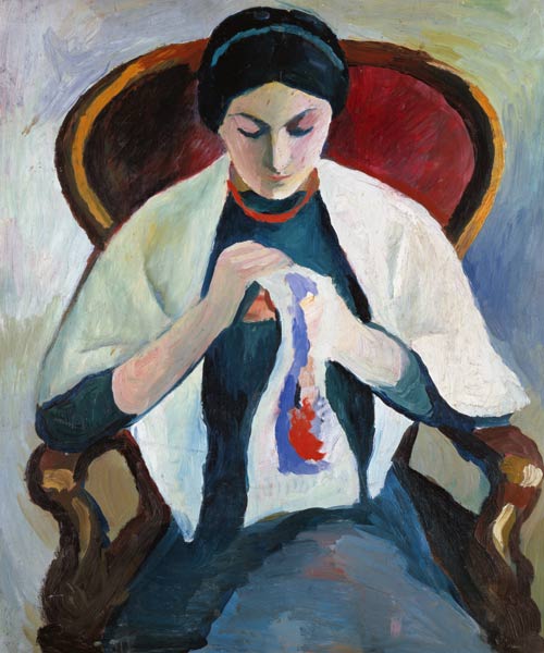 Woman Sewing van August Macke