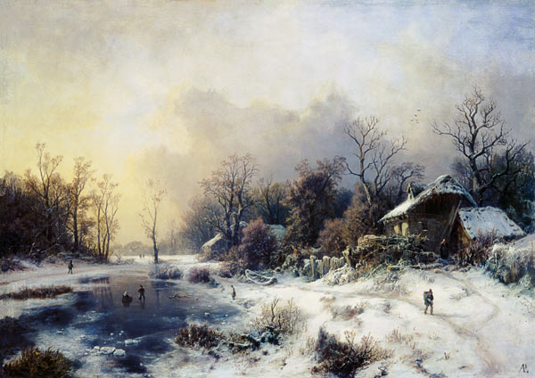 Winterlandschaft mit gefrorenem Teich. van August Piepenhagen