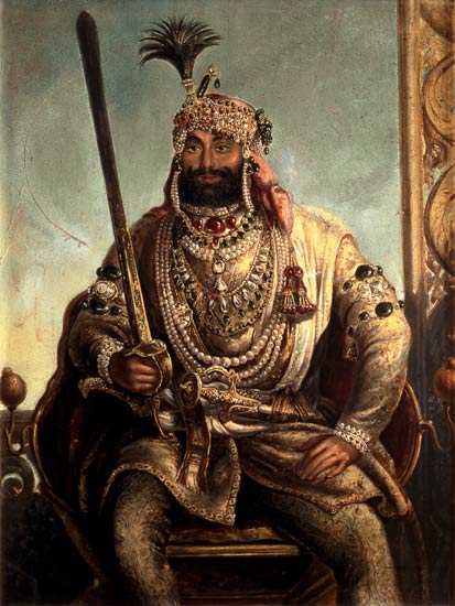 Portrait of Maharaja Sher Singh, In Regal Dress van August Theodor Schoefft