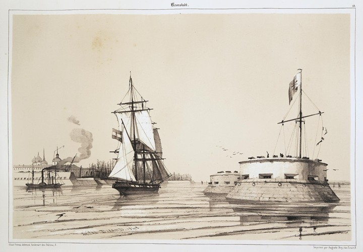 View of the Entrance to the Harbour of Kronstadt van Auguste Bry