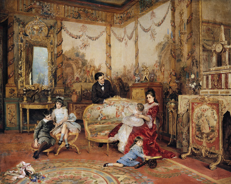 Victorien Sardou (1831-1908) and his Family in their Drawing Room at Marly-le-Roi van Auguste de la Brely