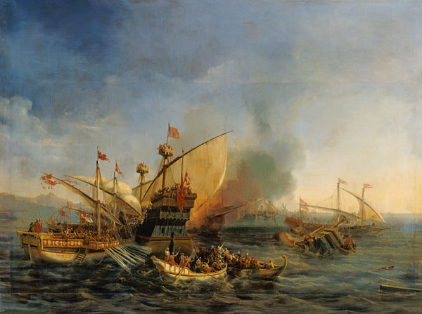 Naval Battle of Episkopi in 1323 van Auguste Etienne Francois Mayer