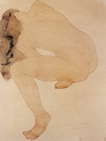 Seated nude bending over van Auguste Rodin