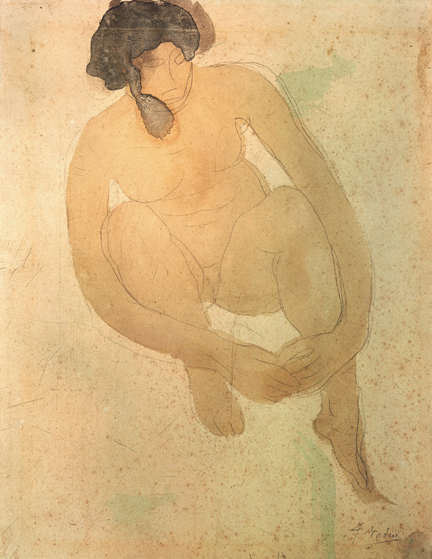 Weiblicher Akt, sitzend frontal van Auguste Rodin