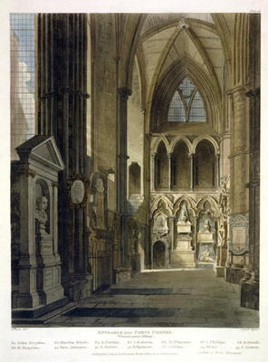 Entrance into Poet's Corner, plate 26 from 'Westminster Abbey', engraved by J. Bluck (fl.1791-1831) van Augustus Charles Pugin
