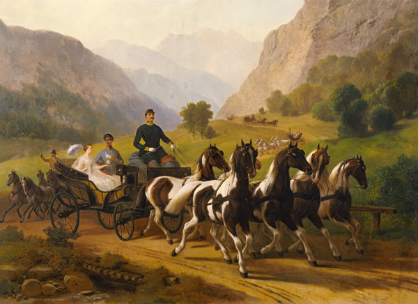 Emperor Franz Joseph I of Austria, being driven in his carriage with his wife Elizabeth of Bavaria i van Austrian School