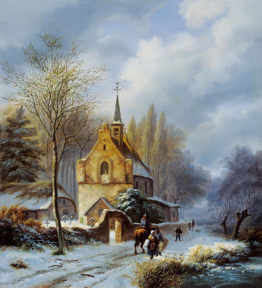 Winterlandschap bij een kerk  Barend Cornelis Koekkoek van Barend Cornelisz. Koekkoek