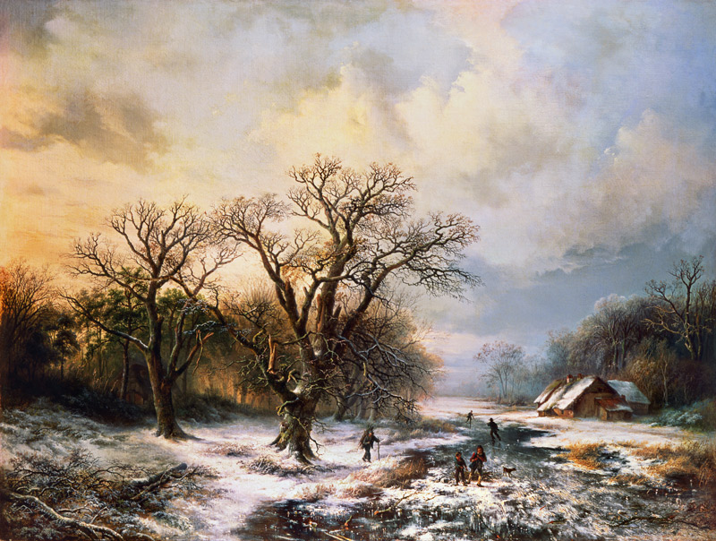 Winterlandschap met schaatsers en houtsprokkellaars Barend Cornelis Koekkoek van Barend Cornelisz. Koekkoek