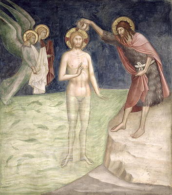 Baptism of Christ, from a series of Scenes of the New Testament (fresco) van Barna  da Siena