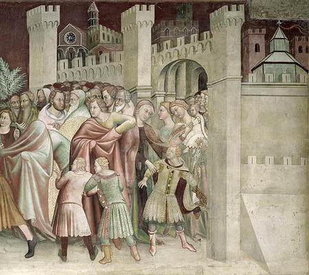 The Crowd at the Entrance to Jerusalem, from a series of Scenes of the New Testament (fresco) van Barna  da Siena