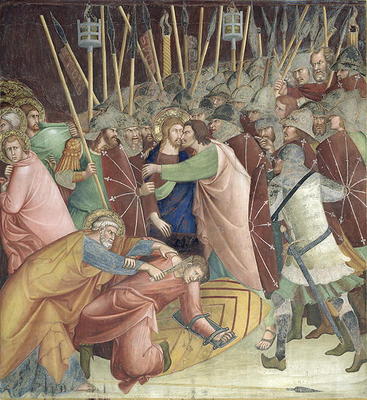 The Kiss of Judas, from a series of Scenes of the New Testament (fresco) van Barna  da Siena