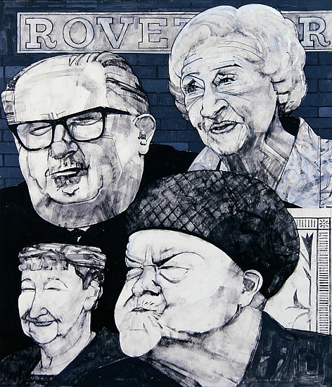 Portrait of four characters from Coronation Street, illustration for The Listener, 1970s van Barry  Fantoni