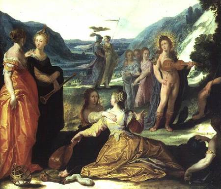 Apollo, Pallas and the Muses van Bartholomäus Spranger