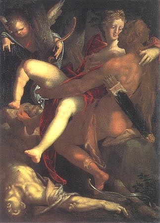 Herkules, Dejanira und der tote Nessus van Bartholomäus Spranger