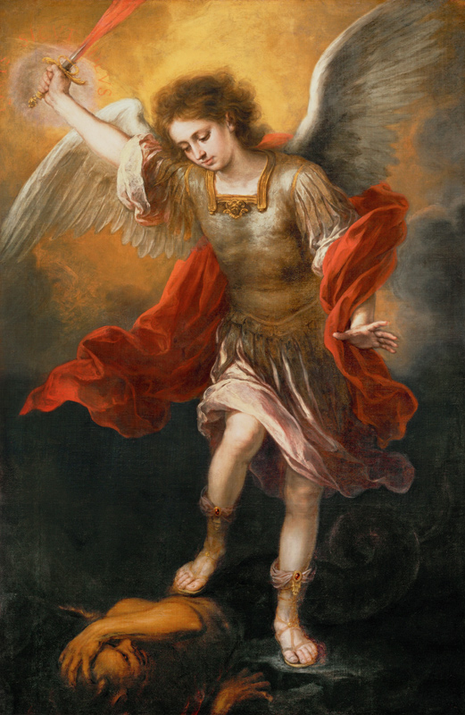 Saint Michael banishes the devil to the abyss van Bartolomé Esteban Perez Murillo