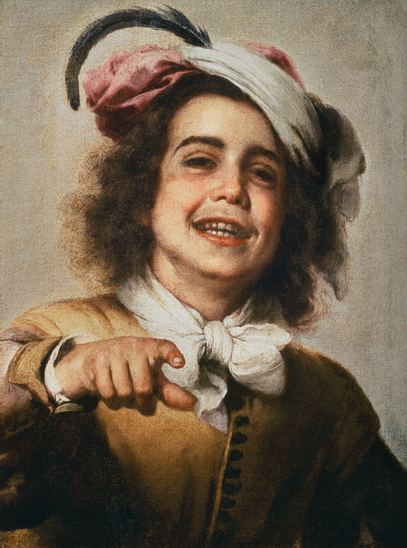 Lachender Junge mit federgeschmücktem Kopfputz. van Bartolomé Esteban Perez Murillo