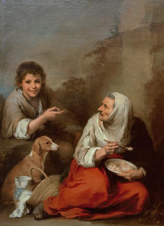 Boy teasing an old woman van Bartolomé Esteban Perez Murillo