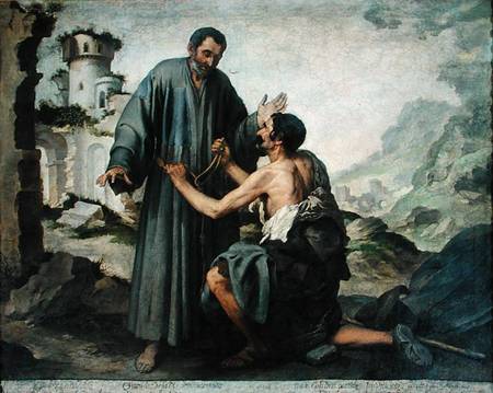 Fray Ginepero and the poor Man van Bartolomé Esteban Perez Murillo