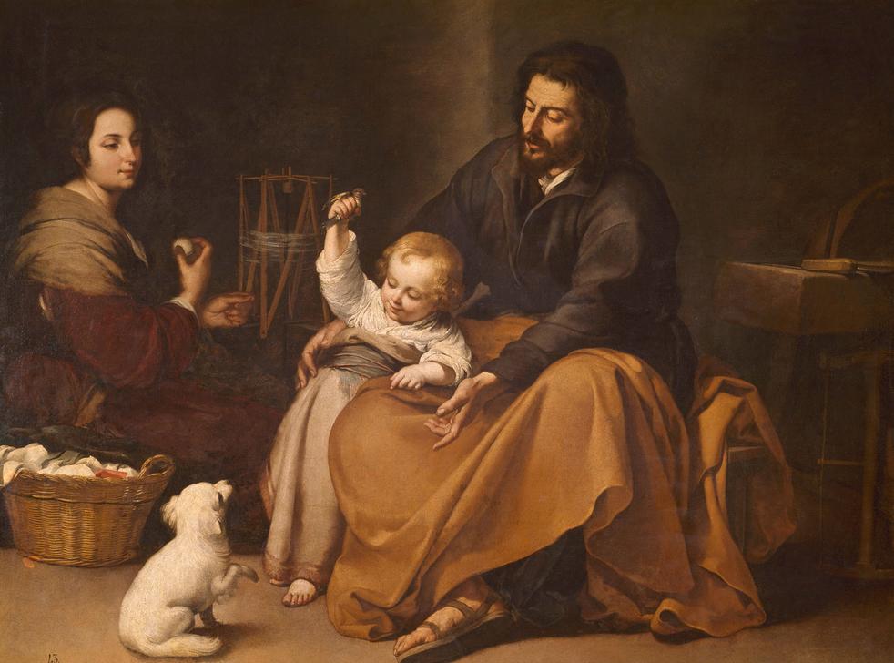 The Holy Family with the Little Bird van Bartolomé Esteban Perez Murillo