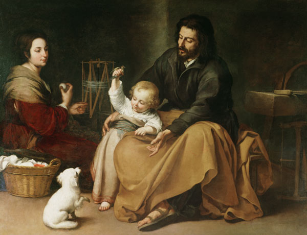 Heilige Familie mit dem Vögelchen van Bartolomé Esteban Perez Murillo