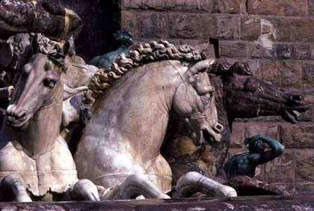 Detail from the Neptune Fountain, depicting two Sea-Horses van Bartolomeo Ammannati