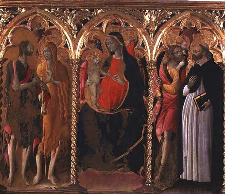 Triptych: Madonna and Child (central panel) with St. John the Baptist, St. Mary Magdalene, St. Chris van Bartolomeo di Tommaso da Foligno