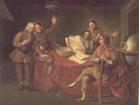 Conversation piece: Sir Francis Dashwood (1708-81), Lord Boyne and friends van Bartolommeo Nazari