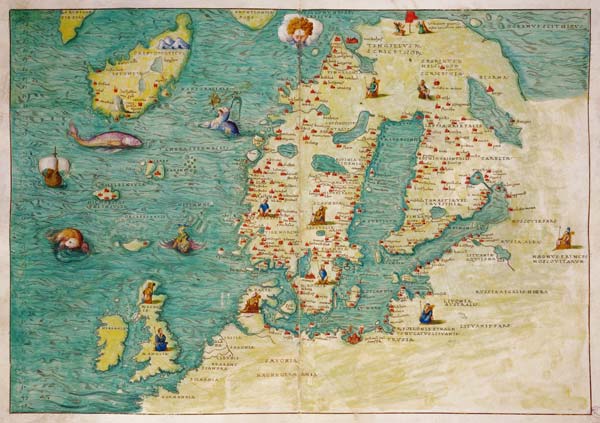 Northern Europe, from an Atlas of the World in 33 maps, Venice, 1st September 1553(see also 330952) van Battista Agnese