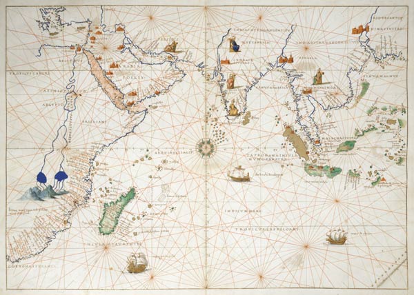The Indian Ocean, from an Atlas of the World in 33 Maps, Venice, 1st September 1553(see also 330956) van Battista Agnese