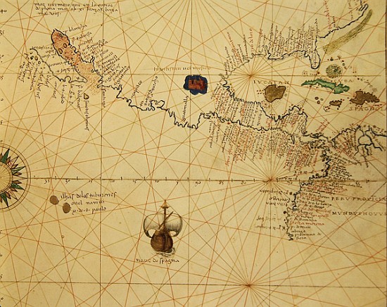 Central America, from an Atlas of the World in 33 Maps, Venice, 1st September 1553(detail from 33096 van Battista Agnese