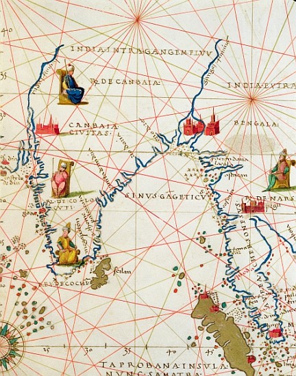 India and Malaysia, from an Atlas of the World in 33 Maps, Venice, 1st September 1553(detail from 33 van Battista Agnese