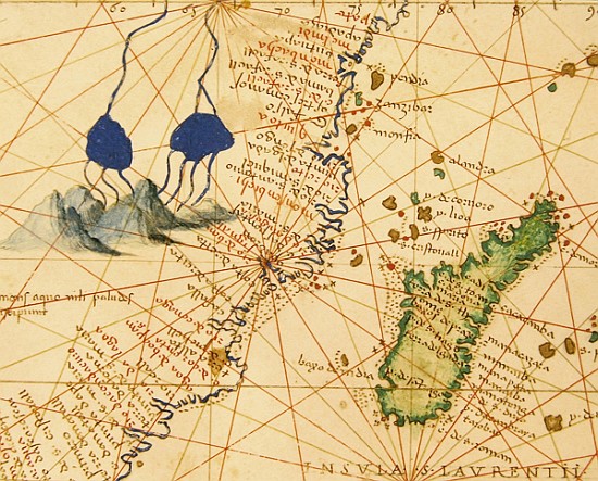Madagascar, from an Atlas of the World in 33 Maps, Venice, 1st September 1553(detail from 330955) van Battista Agnese