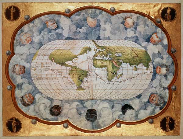 Map tracing Magellan''s world voyage, once owned Charles V, 1545  (see also 63417) van Battista Agnese