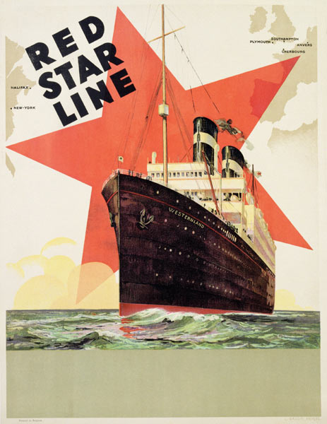 Poster advertising the Red Star Line, printed by L. Gaudio, Anvers van Belgian School, (20th century)