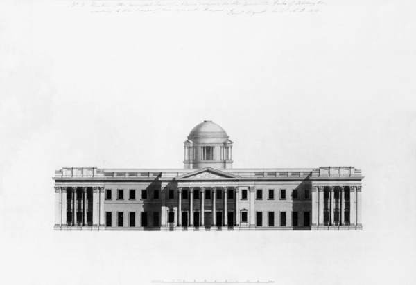 Elevation of Principal Front of a house, 1815 van Benjamin Dean Wyatt