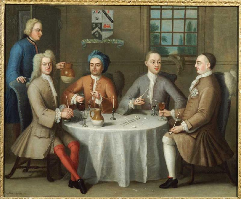 Gruppenbild mit Sir Thomas Sebright, Sir John Bland und zwei Freunden van Benjamin Ferrers