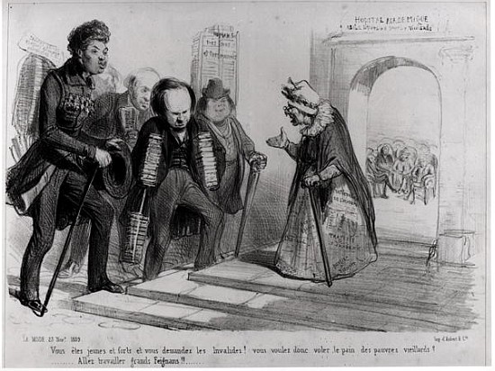 Dumas, Hugo et Balzac seeking their admission to the French Academy, illustration from ''La Mode'',  van Benjamin Roubaud