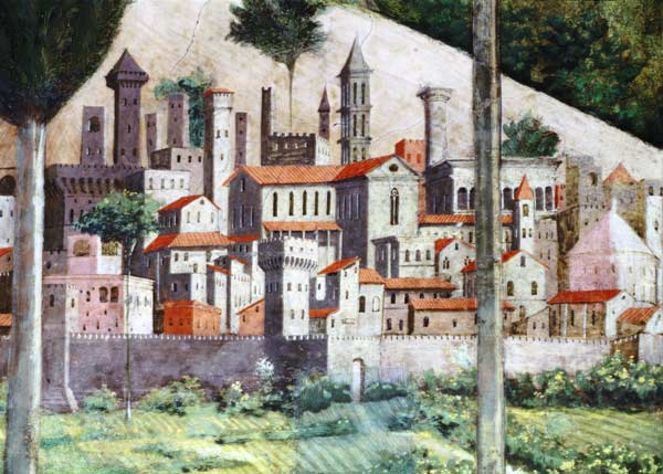 Medieval town, detail from the Journey of the Magi cycle in the chapel van Benozzo Gozzoli