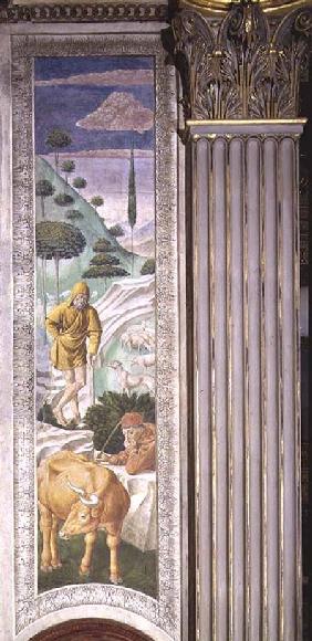Shepherd and herdsman, panel alongside the left wall of the Journey of the Magi cycle in the chapel