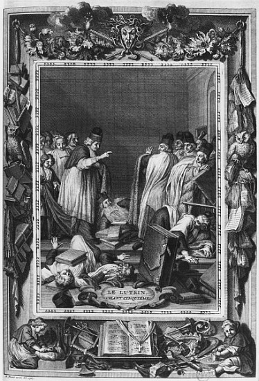 Illustration from ''Le Lutrin'' Nicolas Boileau, known as Boileau-Despreaux, 5th canto, published in van Bernard Picart