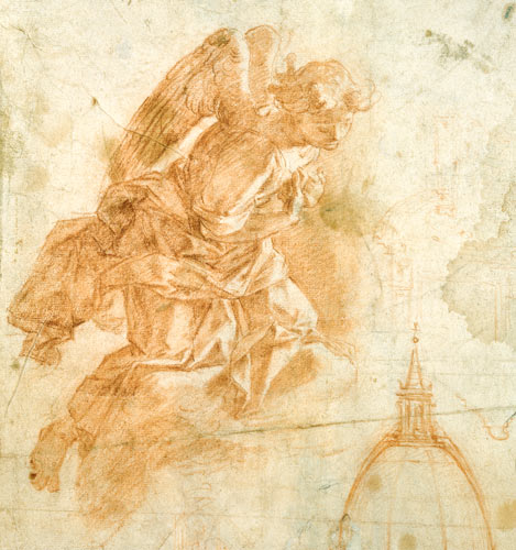 Suspended angel and architectural sketch van Bernardino Barbatelli Poccetti