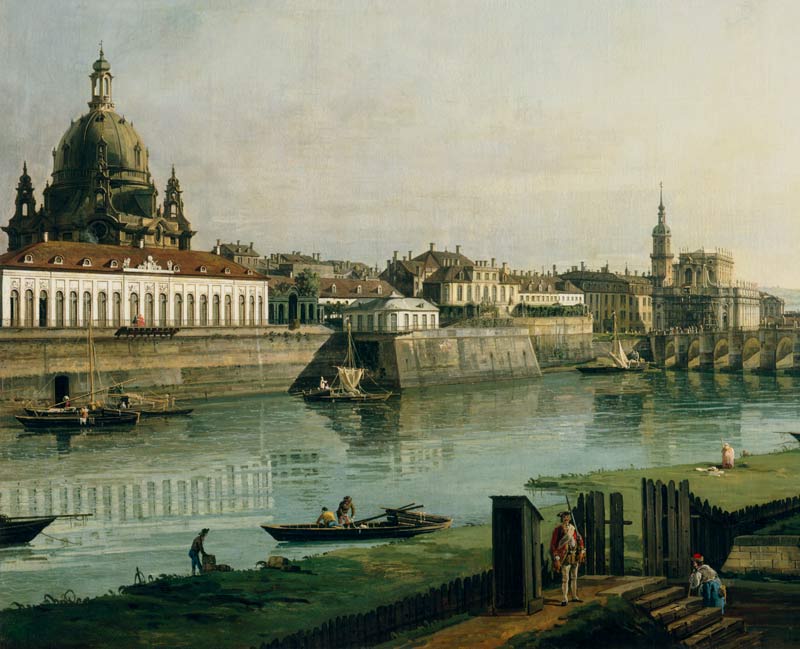 Dresden vom rechten Elbufer oberhalb der Augustusbruecke (Ausschnitt) van Bernardo Bellotto