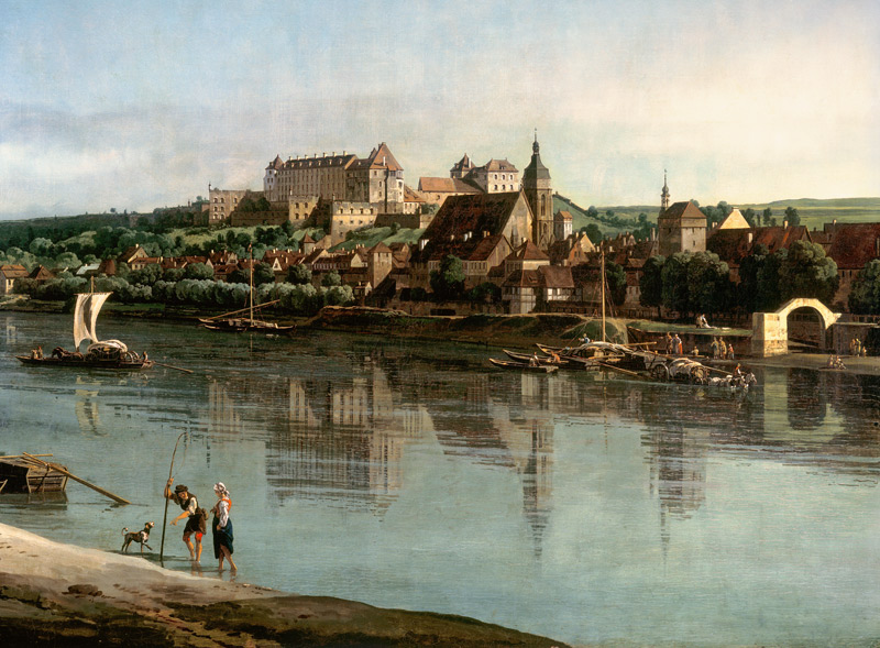 Pirna vom rechten Elbufer bei Copitz unterhalb der Stadt. Zwischen van Bernardo Bellotto