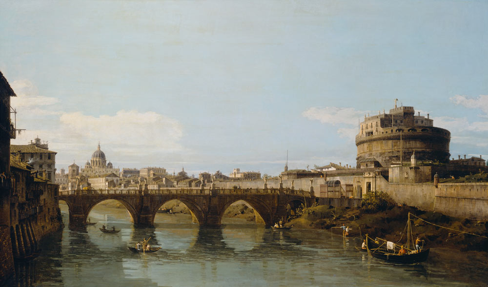 View of the Tiber in Rome with the Castel Sant'Angelo van Bernardo Bellotto